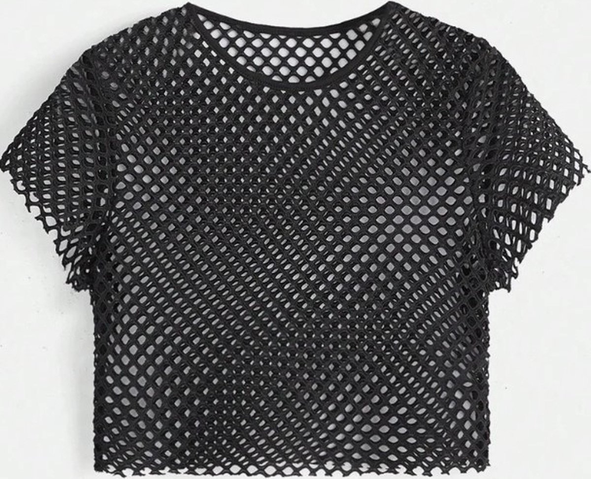 Croptop Visnet Zwart Fishnet Topje S Smal | Visnet Top Dames | Netshirt | Mesh shirt body | Foute Party | Kamping Kitch | Foute Party | Verkleedkleren | Carnaval